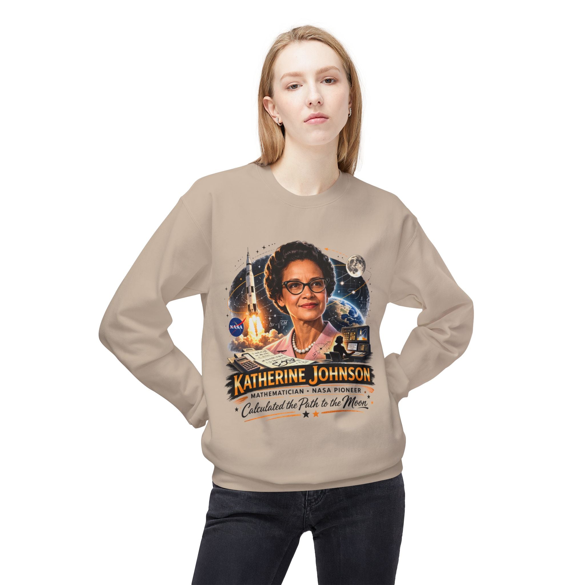 Katherine Johnson Tribute Sweatshirt — NASA Mathematician 'Calculated the Path to the Moon' Crewneck
