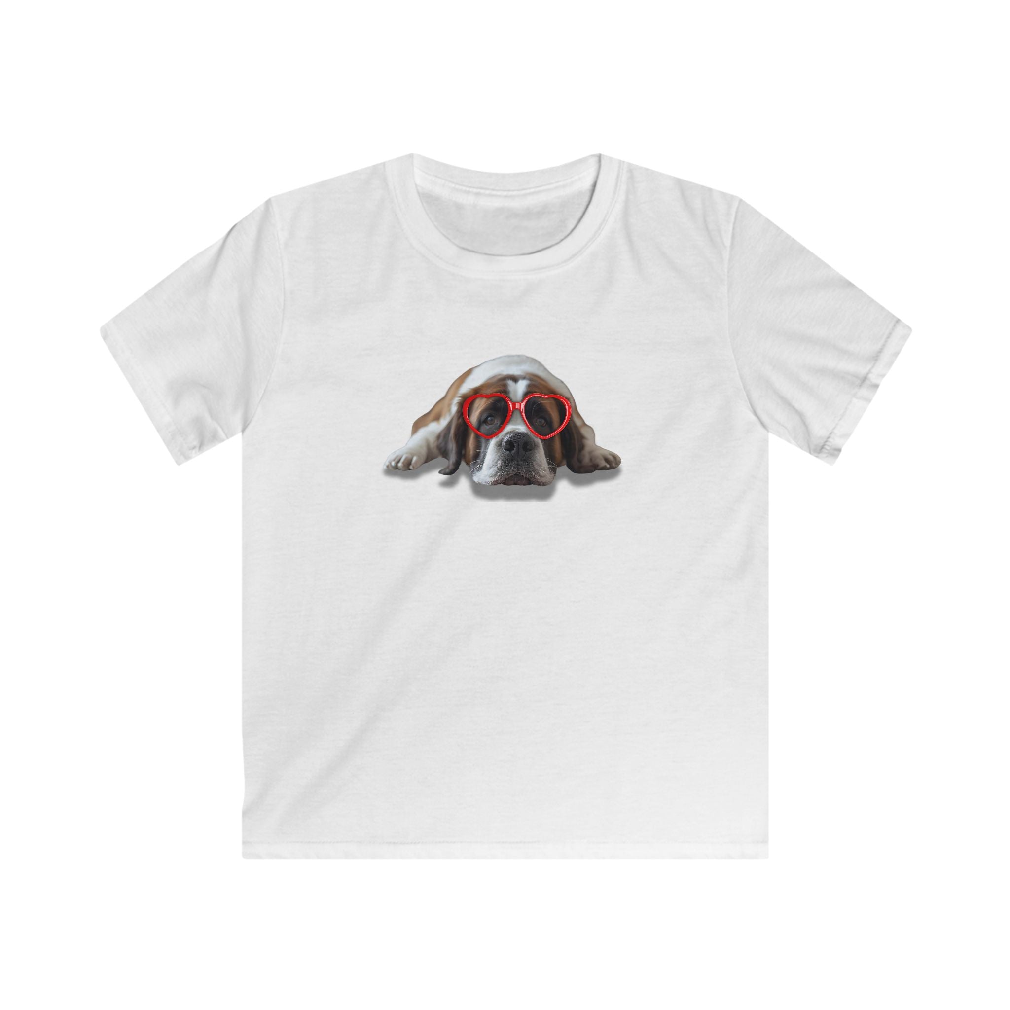Kids Tee — Cute Saint Bernard dog with Red Heart Sunglasses