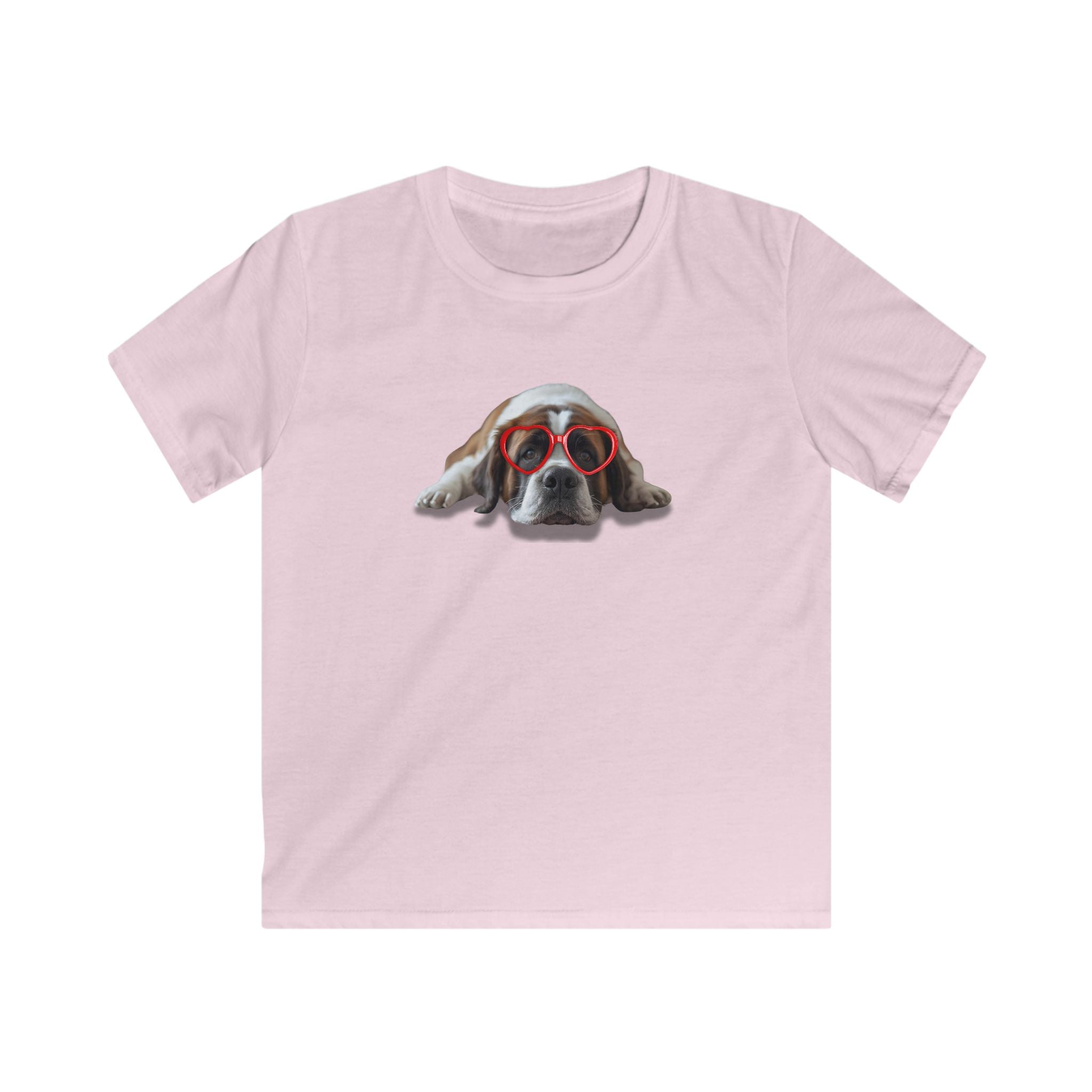 Kids Tee — Cute Saint Bernard dog with Red Heart Sunglasses
