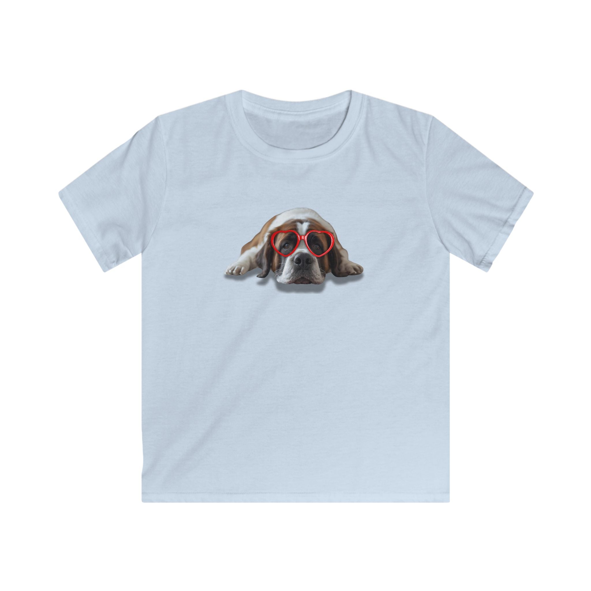 Kids Tee — Cute Saint Bernard dog with Red Heart Sunglasses
