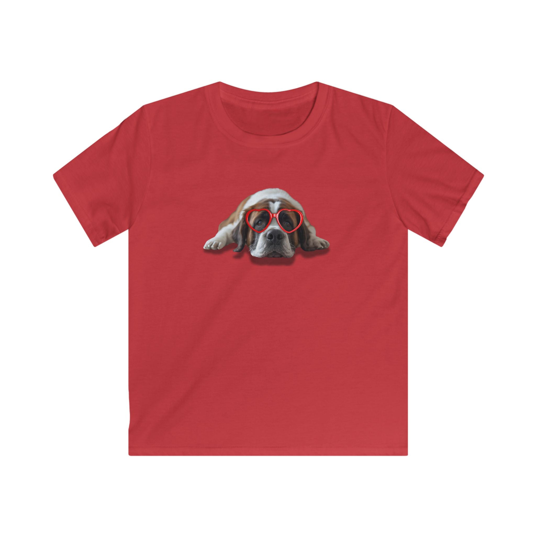 Kids Tee — Cute Saint Bernard dog with Red Heart Sunglasses