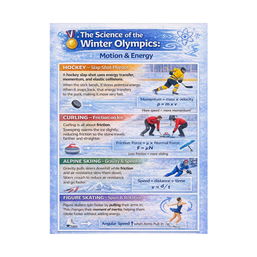 The Science of the Winter Olympics Poster — Motion & Energy Educational Classroom Poster