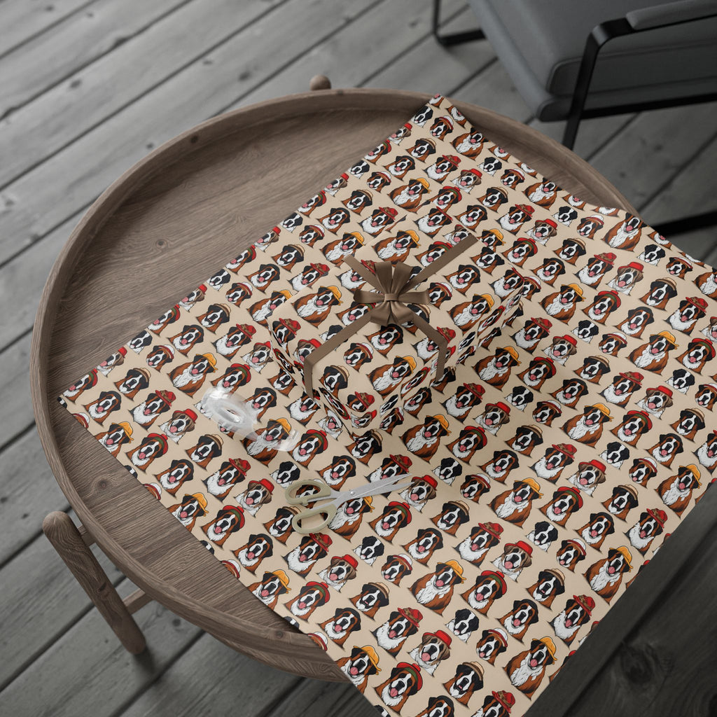 Saint Bernard Wrapping Paper Roll — Festive Saint Bernard Pattern Holiday Gift Wrap