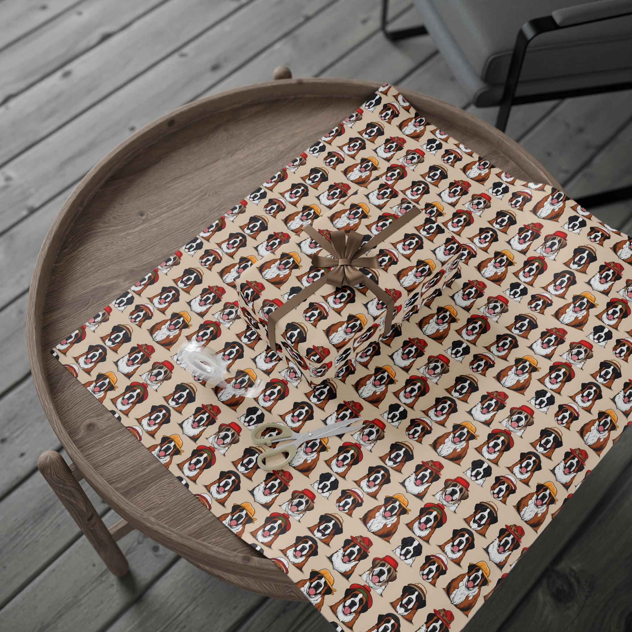 Saint Bernard Wrapping Paper Roll — Festive Saint Bernard Pattern Holiday Gift Wrap