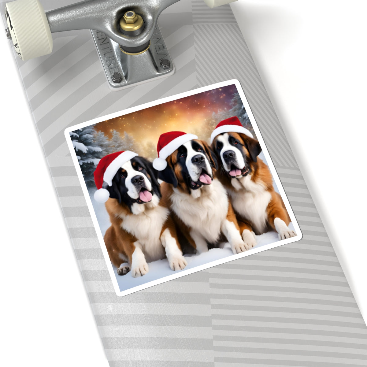Saint Bernard Dogs in Santa Hats Christmas Sticker — Festive Holiday Kiss-Cut Sticker