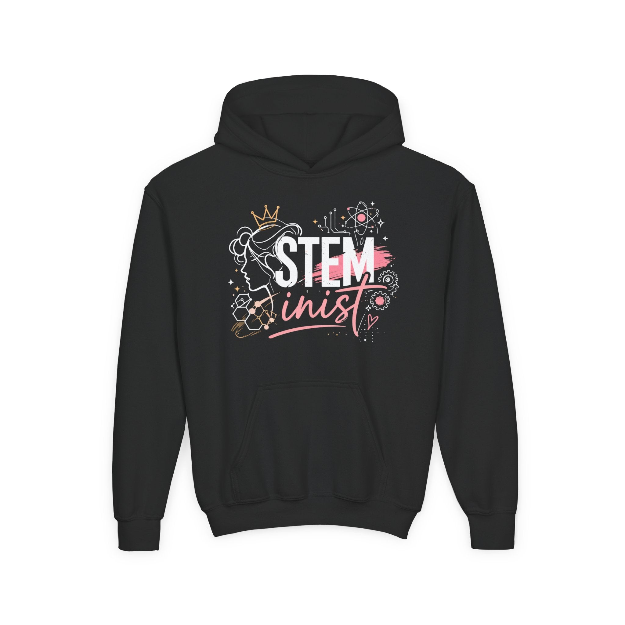 Youth STEMinist Crown Hoodie — Girls Science, Engineering, Math Empowerment Sweatshirt
